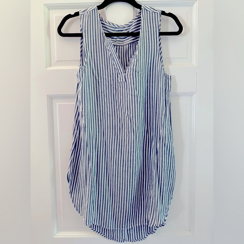 Beachlunchlounge Striped Swim Cover-up dress shirt blue white XS